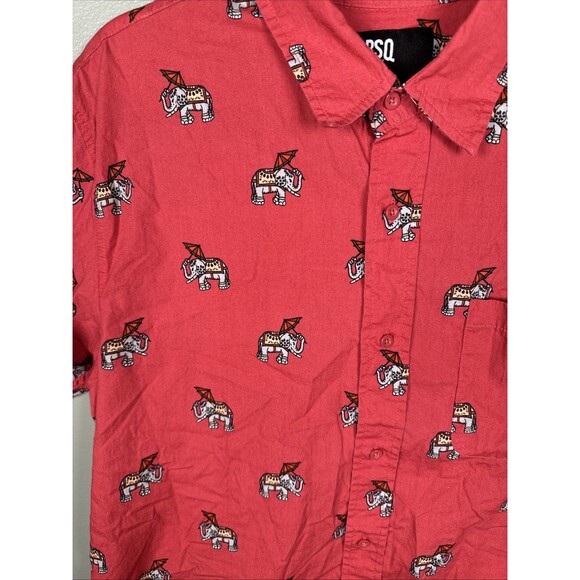 RSQ Collective Elephant Print Short Sleeve Button Down Shirt Men's Medium Red - Picture 7 of 7